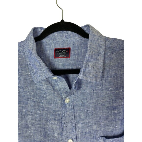 UNTUCKit Wrinkle Resistant 100 % Linen Long Sleeve Button Down Shirt XXL Blue - Picture 4 of 11